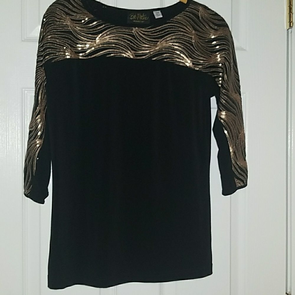 Bob Mackie black & gold sequin top Sz XXS NWOT. - Picture 1 of 5